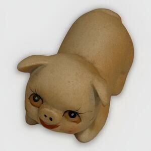 Vintage Enesco Pig Figurine Ornament Porcelain Happy Hand Painted 1980 2.5"